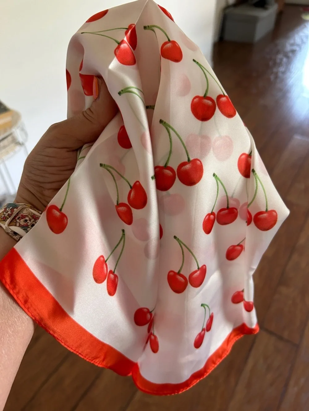 Cherry Print Square Scarf with Red Border NEW cherries 🍒 pattern
